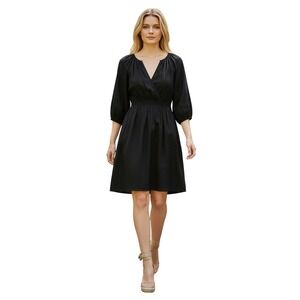 Gap NWT‎ $80 Black Linen Cotton Smocked Waist Mini Dress Pockets S LBD Coastal